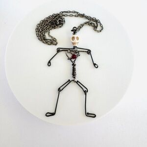 Handmade Skeleton Necklace “Bone Head” Sterling Silver & Copper with Bone Bead